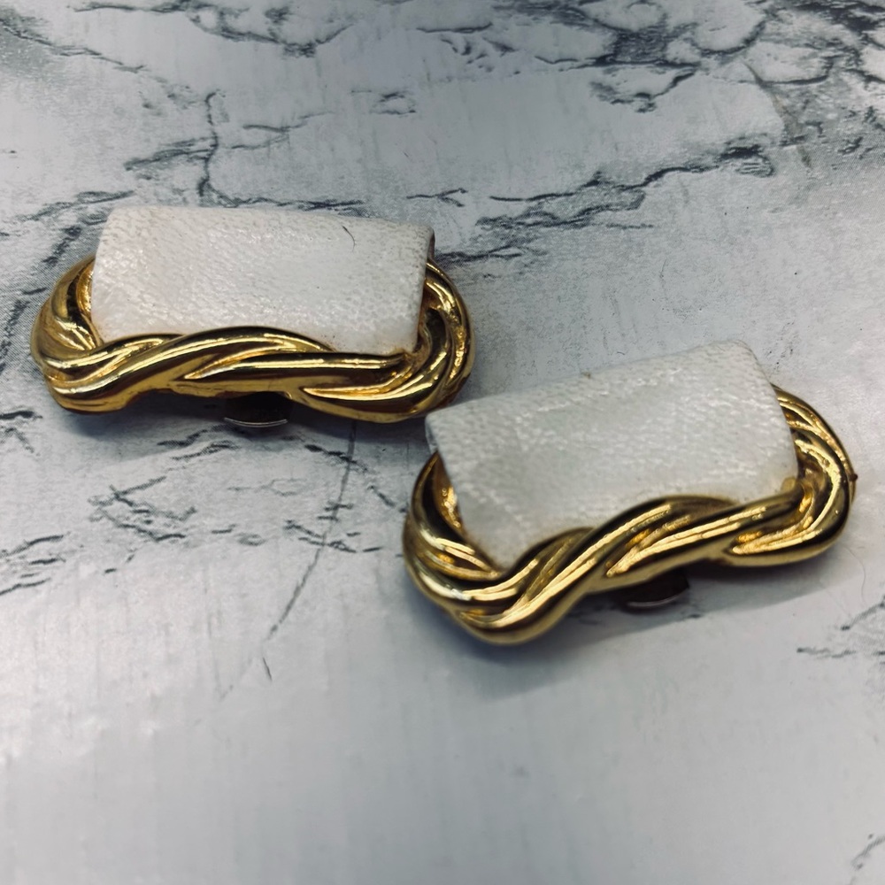 Vintage Bluette Elegant Gold Braided White Leather Shoe Clips